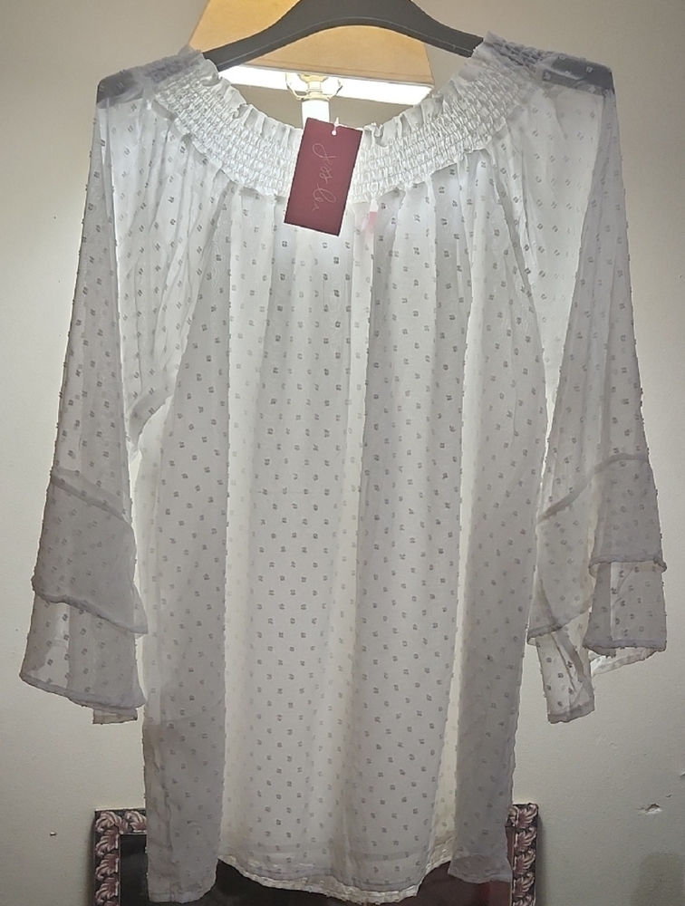 White Flutter Sleeve Ruffled Blouse